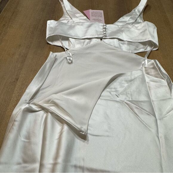 Sachin & Babi‎ Bride White Satin Midi Dress Size 8 Plunge Neckline Side Cutout - Picture 15 of 16